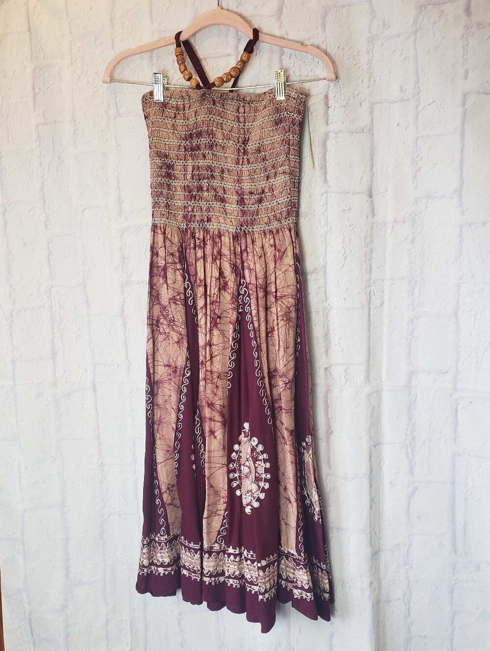 ADVANCE APPARELS Smocked Strapless Festival Peace Sign Dress Medium